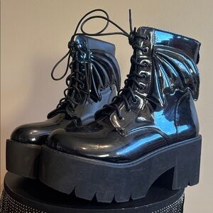 Black Winged Platform Boots